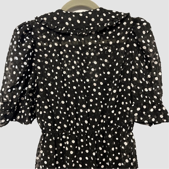 Marc Jacobs The Kat Polka-Dot Midi Chiffon Dress Crystal Heart Buttons Size 0 - Picture 9 of 13